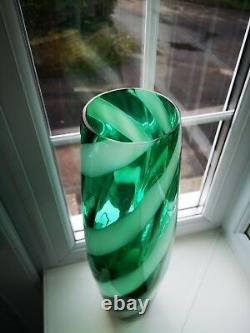Empoli / Alrose massive green & white opalescent candy stripe art glass vase