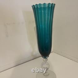 Empoli Italy Vintage Turquoise Art Class Base White Ring Stem 16.5'