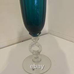 Empoli Italy Vintage Turquoise Art Class Base White Ring Stem 16.5'
