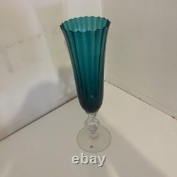 Empoli Italy Vintage Turquoise Art Class Base White Ring Stem 16.5'