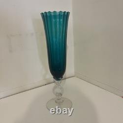 Empoli Italy Vintage Turquoise Art Class Base White Ring Stem 16.5'