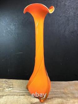 Empoli Orange Swirl Vase Mid Century Art Glass By Cristalleria Fratelli Betti