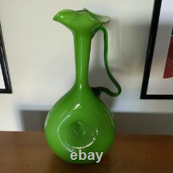 Empoli cased glass lime green large Italian glass pitcher, Jug