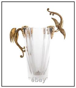 Erte RARE Baccarat Crystal Vase Grapes Signed Bronze Art Deco Large Birds Glass
