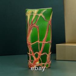 Essie Zareh Studio Art Glass Vase Green with Red Web Pattern Modernist E. Zareh