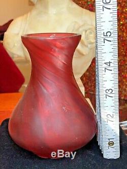 Estate Antique Cranberry Glass Swirl Vase Hand Blown Art Glass