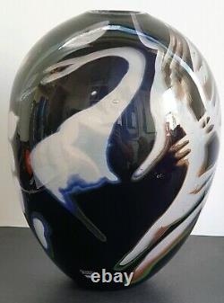 Eva Englund Graal Swan Vase 1986. Orrefors. Swedish Art Glass