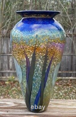 Exceptional Richard Satava Studio Art Glass 12 3/4 Iris Vase