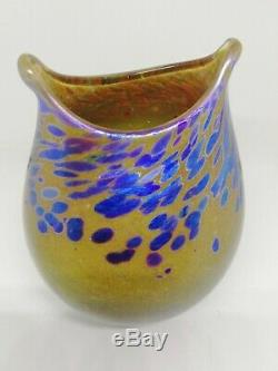 Exquisite Norman Stuart Clarke iridescent art glass vase signed and dated 1985