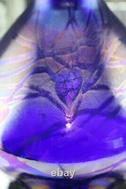 FENTON ART GLASS 2005 Dave Fetty Sample Vase Hanging Hearts Iridescent Purple