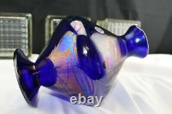 FENTON ART GLASS 2005 Dave Fetty Sample Vase Hanging Hearts Iridescent Purple