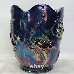 FENTON Koi Goldfish Beta Fish ATLANTIS Vase Multi-Colored Carnival Glass Heavy