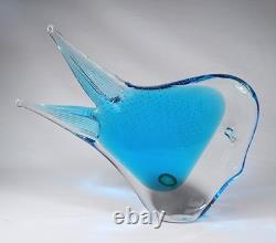 FM Ronneby kontsglas Glass Fish B-820 Blue Bullicante Sommerso Original Label