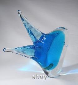 FM Ronneby kontsglas Glass Fish B-820 Blue Bullicante Sommerso Original Label FM Ronneby kontsglas Glass Fish B-820 Blue Bullicante Sommerso Original Label