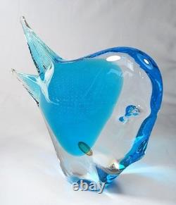 FM Ronneby kontsglas Glass Fish B-820 Blue Bullicante Sommerso Original Label