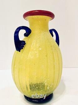 Fabulous Gambaro e Tagliapietra Murano Tetrad Dual Handled Scavo Art Glass Vase