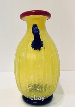 Fabulous Gambaro e Tagliapietra Murano Tetrad Dual Handled Scavo Art Glass Vase