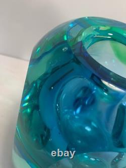 Faceted Art Glass Vase, turquoise, green, Macy's Department Store