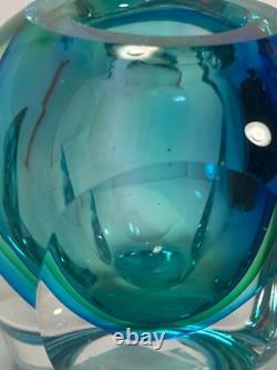 Faceted Art Glass Vase, turquoise, green, Macy's Department Store