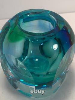 Faceted Art Glass Vase, turquoise, green, Macy's Department Store