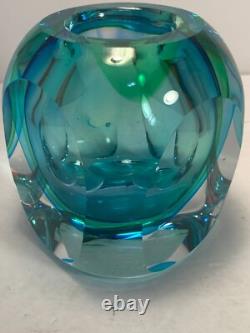 Faceted Art Glass Vase, turquoise, green, Macy's Department Store