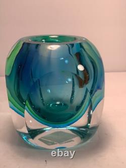 Faceted Art Glass Vase, turquoise, green, Macy's Department Store