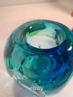 Faceted Art Glass Vase, turquoise, green, Macy's Department Store