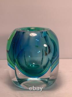 Faceted Art Glass Vase, turquoise, green, Macy's Department Store