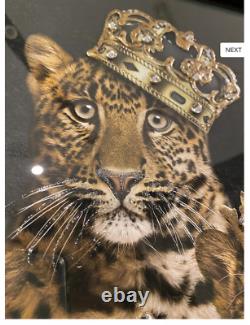 Family Of 4 Cheetah Crown Mirrored Frame Wall Art 55Cm X 55Cm