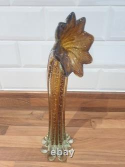 Fantastic Large Murano Gardenia Art Glass vase Gold/Amber Full Of Silver Fleck