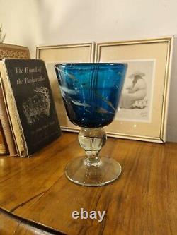 Fantastic Signed Joseph Said 1977 Mdina Art Glass Blue Sea & Sand Goblet Vase