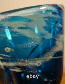 Fantastic Signed Joseph Said 1977 Mdina Art Glass Blue Sea & Sand Goblet Vase