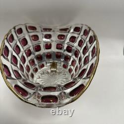 Feigl Libchovice Pressed Clear Glass with Iridescent Cranberry Optical Lens Vase