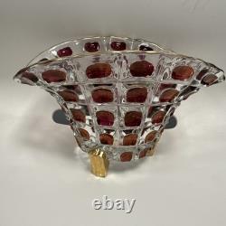 Feigl Libchovice Pressed Clear Glass with Iridescent Cranberry Optical Lens Vase