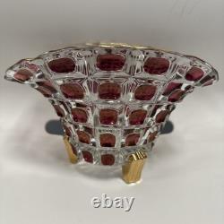 Feigl Libchovice Pressed Clear Glass with Iridescent Cranberry Optical Lens Vase