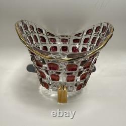 Feigl Libchovice Pressed Clear Glass with Iridescent Cranberry Optical Lens Vase