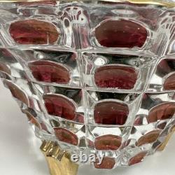 Feigl Libchovice Pressed Clear Glass with Iridescent Cranberry Optical Lens Vase
