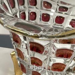 Feigl Libchovice Pressed Clear Glass with Iridescent Cranberry Optical Lens Vase
