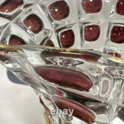 Feigl Libchovice Pressed Clear Glass with Iridescent Cranberry Optical Lens Vase