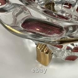 Feigl Libchovice Pressed Clear Glass with Iridescent Cranberry Optical Lens Vase