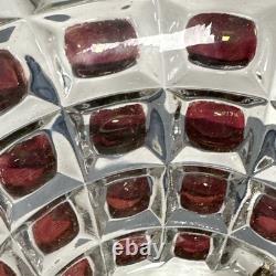 Feigl Libchovice Pressed Clear Glass with Iridescent Cranberry Optical Lens Vase