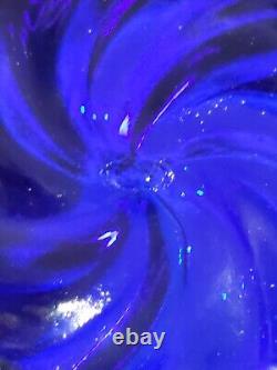 Fenton Acanthus Cobalt Blue Iridized Bowl Electric Colors 9 Stunning