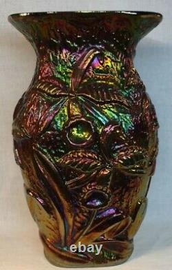 Fenton Art Glass Black Carnival Vase With Raised Orchid Design