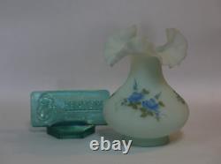 Fenton Art Glass Blue Rose Vase Ruffled Edge Satin Glass Vase