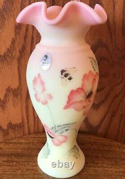 Fenton Art Glass Burmese Bumble Bee Poppy Limited Edition 9 Vase