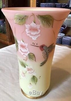 Fenton Art Glass Burmese Humming Bird Vase