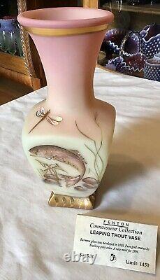 Fenton Art Glass Burmese Leaping Trout Vase Connoisseur Collection