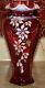 Fenton Art Glass Cranberry Feather Vase Randy Fenton Hand Painted By C Riggs
