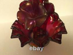 Fenton Art Glass Deep Ruby Red Color Stretch 5 Pc Epergne Ruffled GORGEOUS