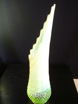 Fenton Art Glass Hobnail Topaz Vaseline Opalescent 17.5 in. Swung Vase
